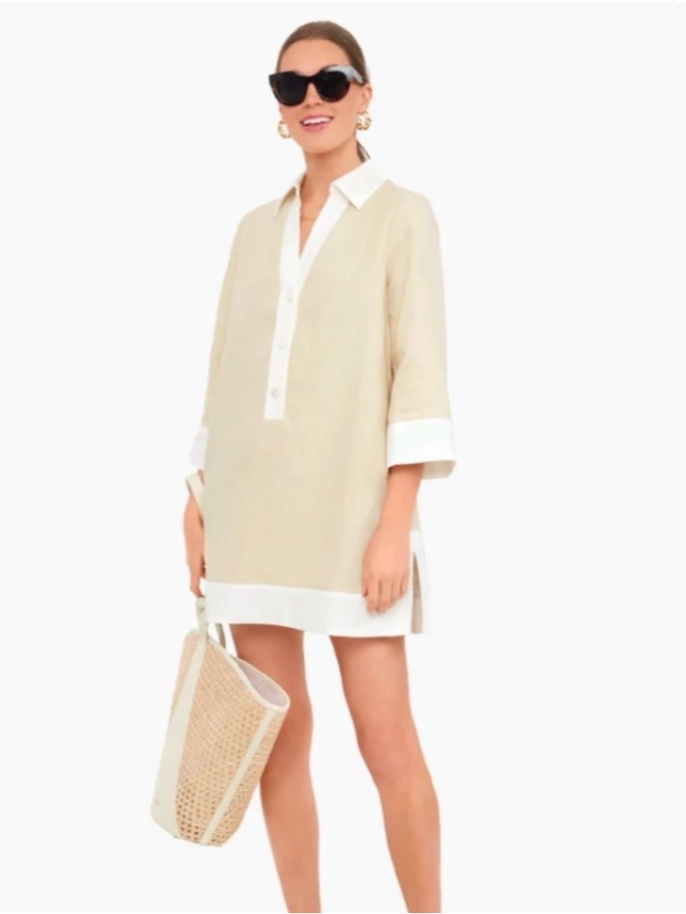 Tuckernuck Champagne Collier Dress | Size Medium | 100% Linen